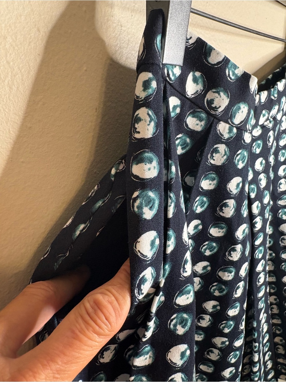 Banana Republic Skater A-Line Skirt Navy Teal Dot Print Lined Pockets Size 8 - Picture 4 of 12